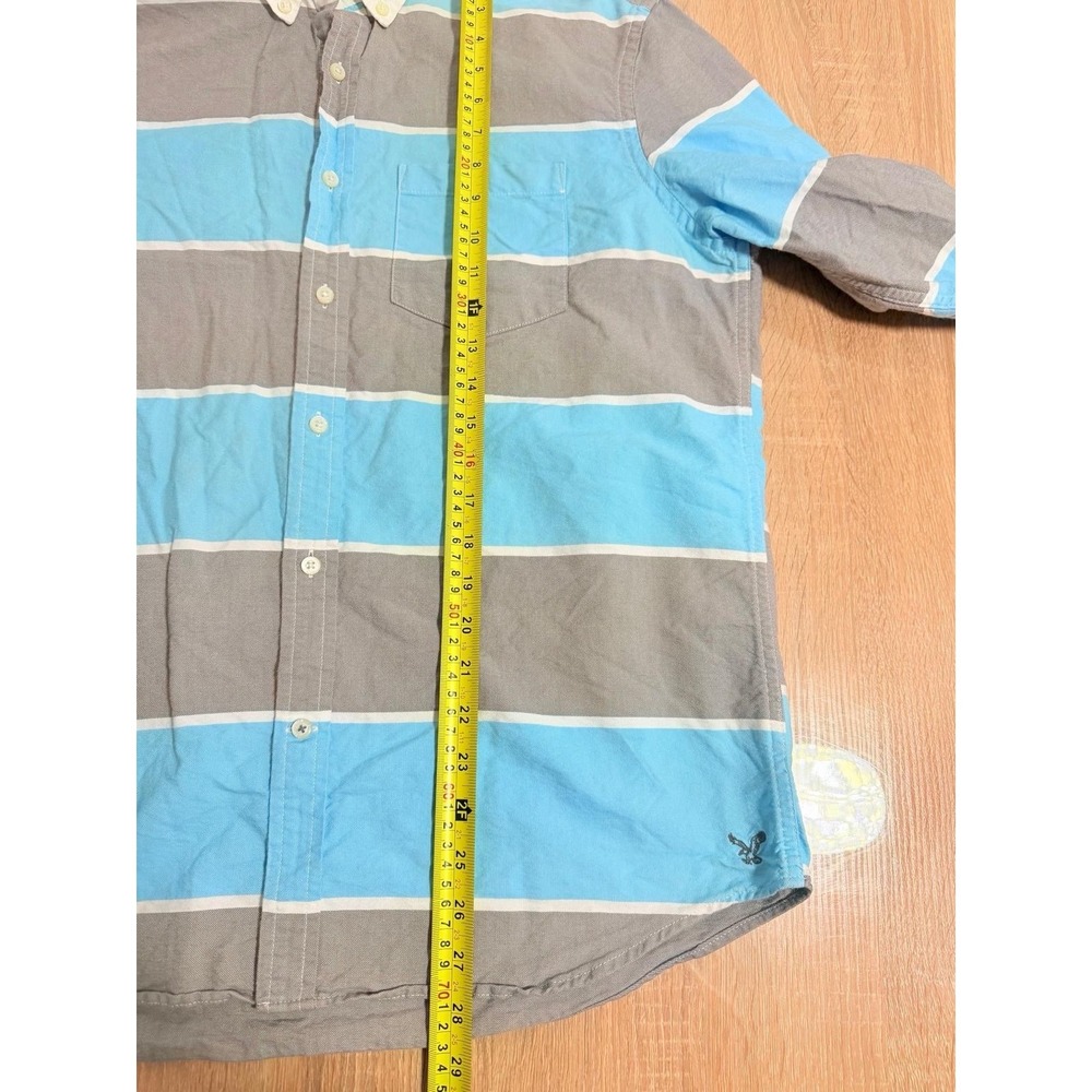 American Eagle Outfitters Slim Fit Button Up Shirt Mens Large Blue Gray Striped - Picture 7 of 8